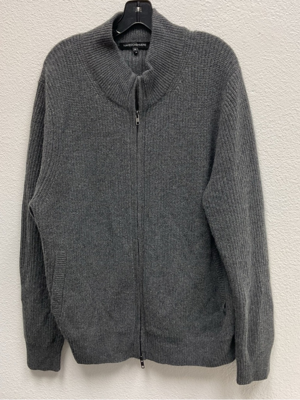 Naked Cashmere 100% Cashmere Zip Up Sweater XL Gray Ribbed Luxe Soft
